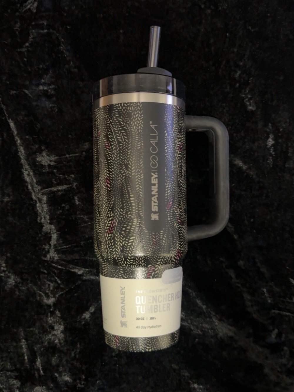 Stanley Black Speckle Tumbler with Handle and Straw